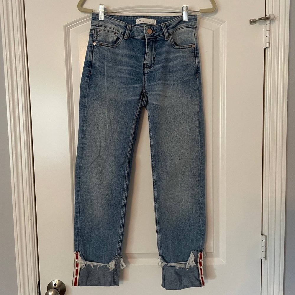 Zara High Waisted Ankle Cuff Jeans